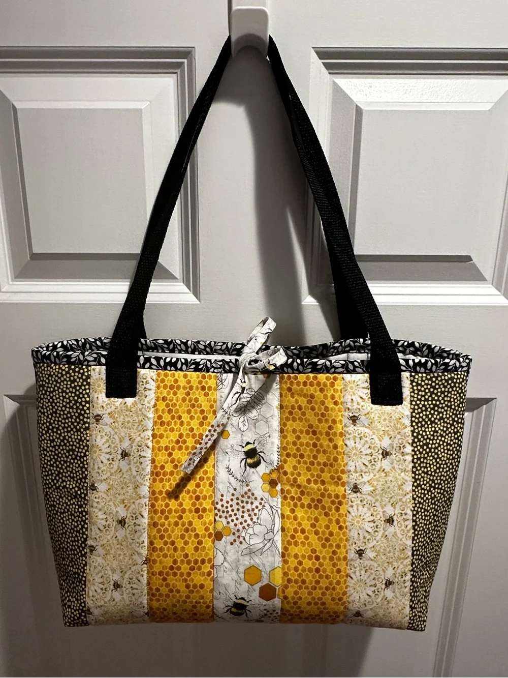 Handmade Yellow & Black Bee-Print Quilted Tote Bag